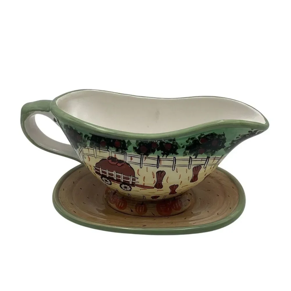 Vintage WCL Autumnal Gravy Boat with‎ Attached Underplate Rustic Decor